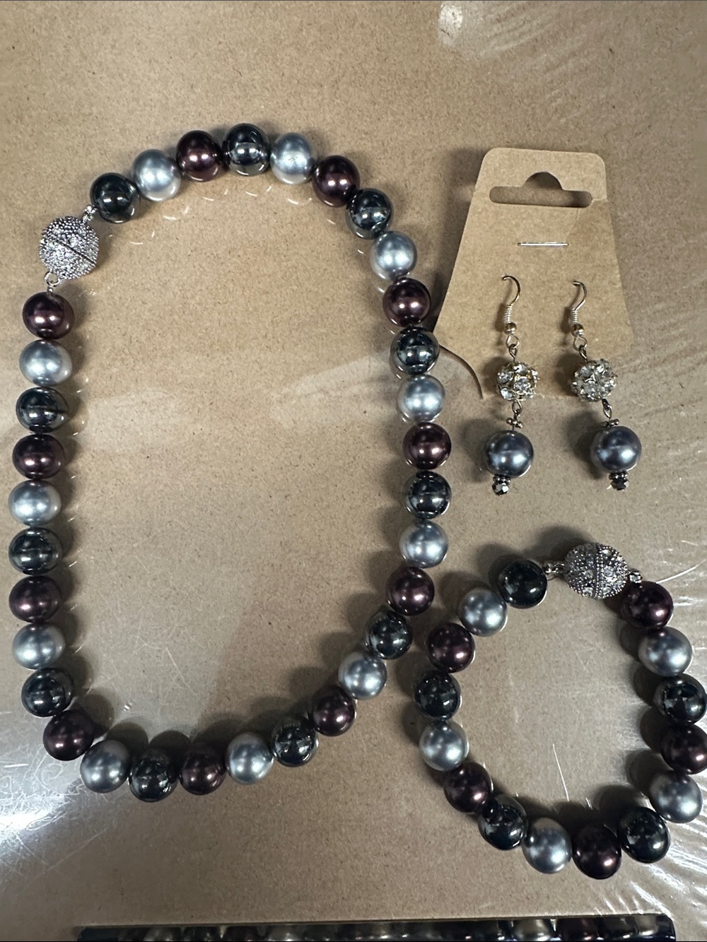 Premier Designs Necklace, Bracelet & Earrings Set in Silver and Deep Plum